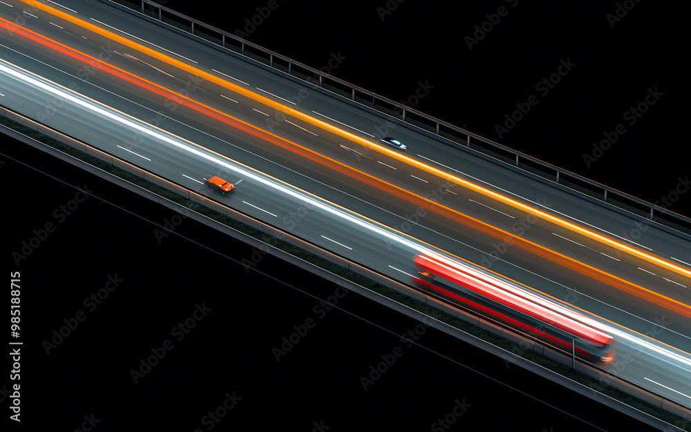Cars and vehicles on the highway with motion blur and light streams; highway and transportation; long exposure photography of vehicle lights; aerial view of the highway Cars and vehicles on the highway with motion blur and light streams; highway and transportation; long exposure photography of vehicle lights; aerial view of the highway