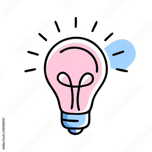 A light bulb with a pink glow. The light bulb is lit up and shining brightly. The light bulb is a symbol of knowledge and inspiration