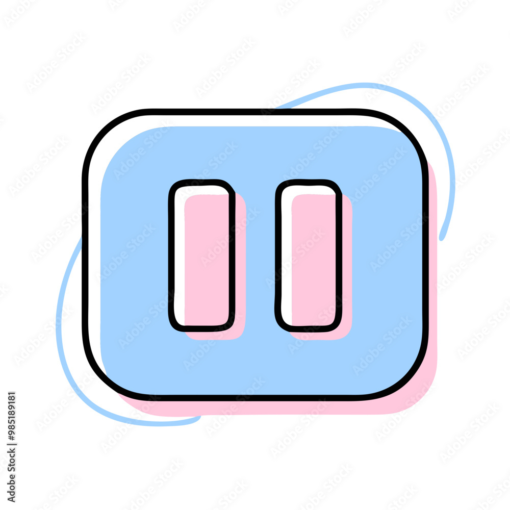A blue and pink button with the number 2 on it. The button is used to pause or stop something A blue and pink button with the number 2 on it. The button is used to pause or stop something