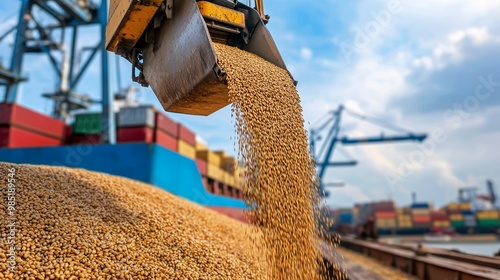 Bulk Soybeans Loading at Cargo Port Terminal
