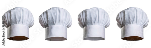 Set of white Chef hats, cook caps and baker Toque Blanche cut out