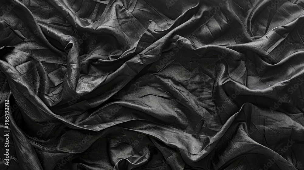 Black silky fabric with wrinkles. Great for backgrounds or product mockups. Black silky fabric with wrinkles. Great for backgrounds or product mockups.