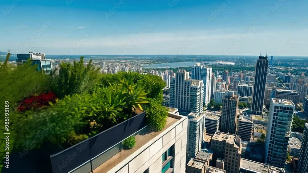 Skyscraper with Rooftop Garden in Cityscape | 4K Urban Green Space ...