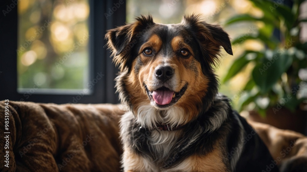 Fototapeta premium Dog Sitting in a couch with Natural Light