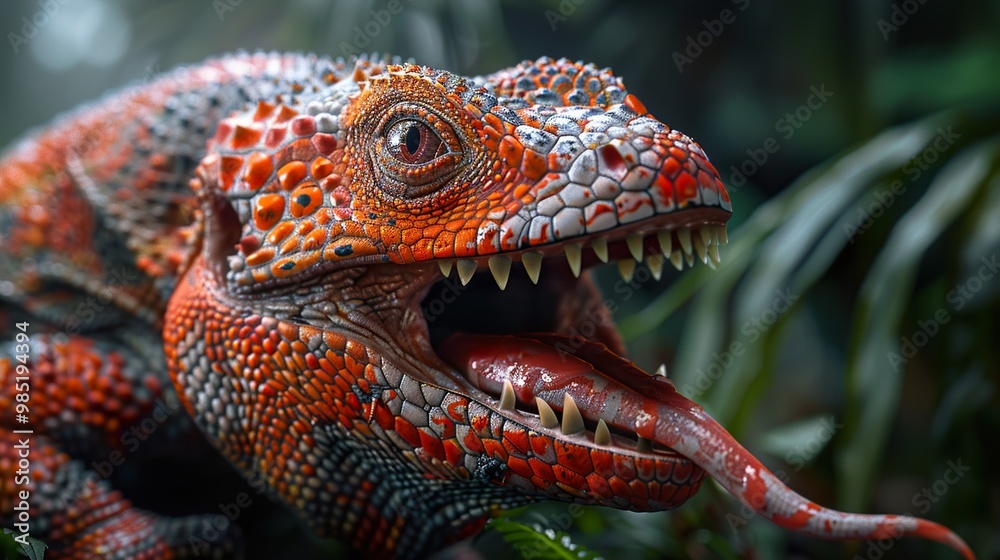 Close Up of a Lizard with Sharp Teeth and a Long Tongue Close Up of a Lizard with Sharp Teeth and a Long Tongue
