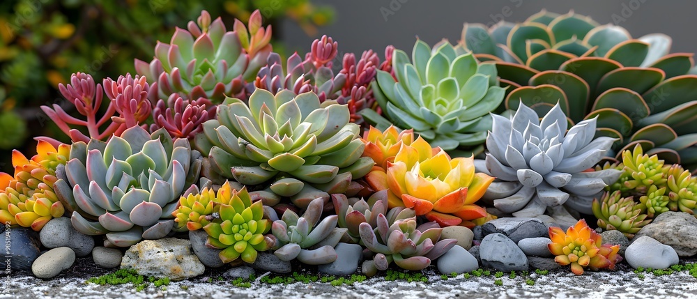 Obraz premium Succulent garden with variety of shapes and colors.