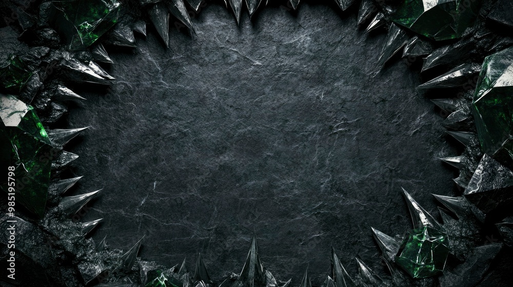 Fototapeta premium Dark Stone Background with Sharp Green Crystal Edges