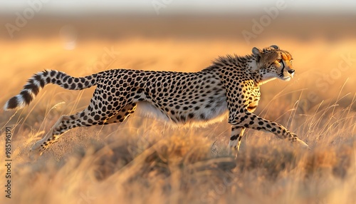 Sleek cheetah sprinting across plains.