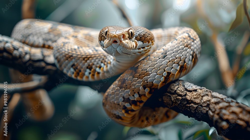 Obraz premium Snake coiled around tree branch.