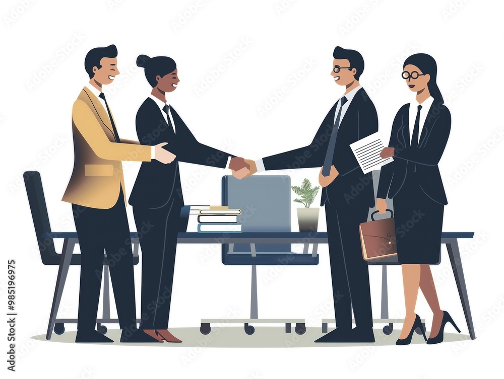Business professionals shaking hands, forming partnership. Executives agreeing on contract, deal, in corporate boardroom. Decision-making, negotiation, and collaboration. Success, teamwork, and trust. Business professionals shaking hands, forming partnership. Executives agreeing on contract, deal, in corporate boardroom. Decision-making, negotiation, and collaboration. Success, teamwork, and trust.