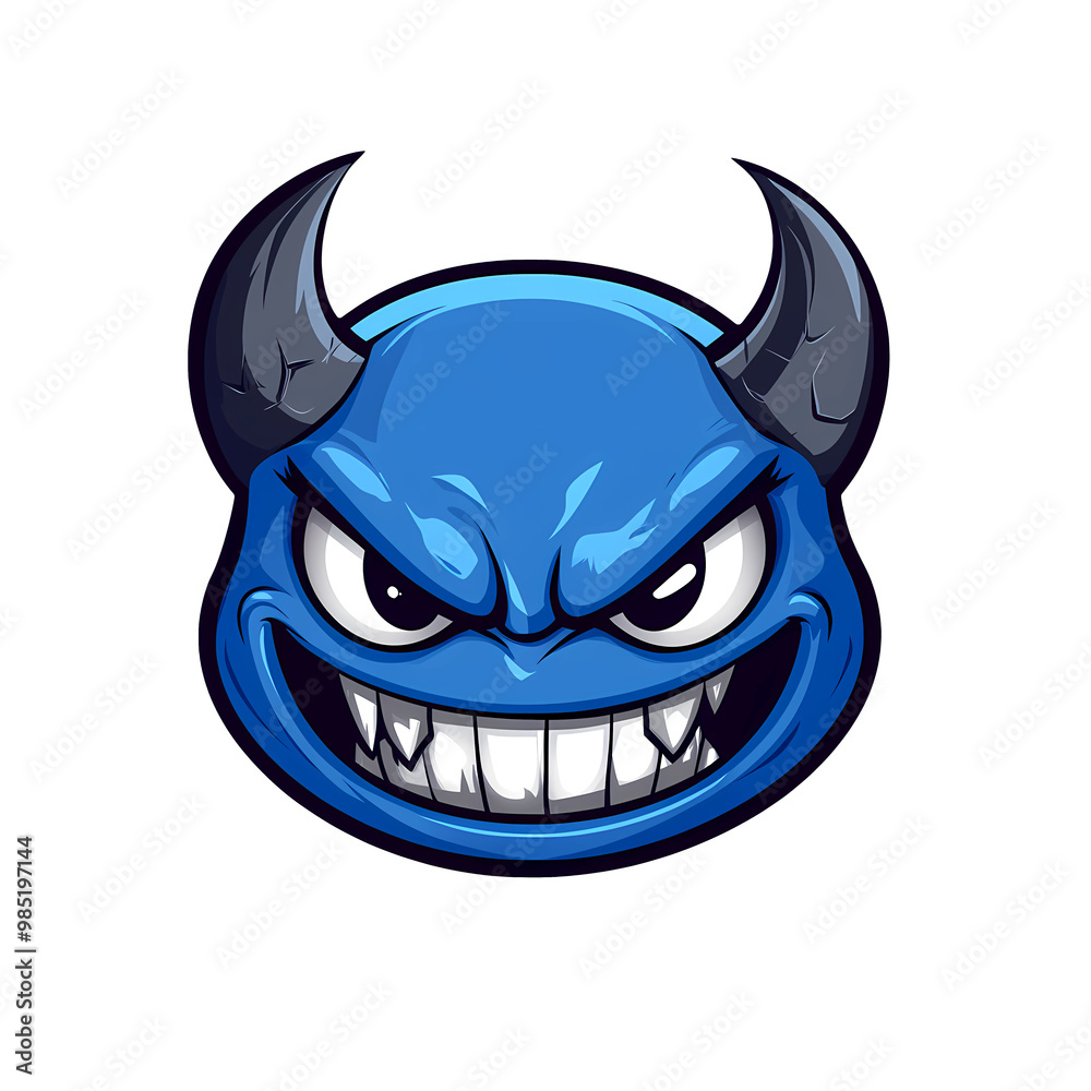 A Mischievous Blue Creature Grins With Pointed Horns, Showcasing a Playful yet Sinister Charm A Mischievous Blue Creature Grins With Pointed Horns, Showcasing a Playful yet Sinister Charm