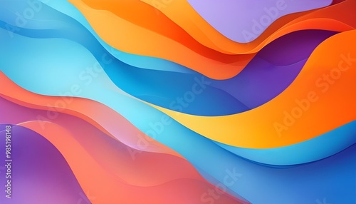 Serene Pastel Waves in a Multicolored Symphony of Orange, Purple, and Blue