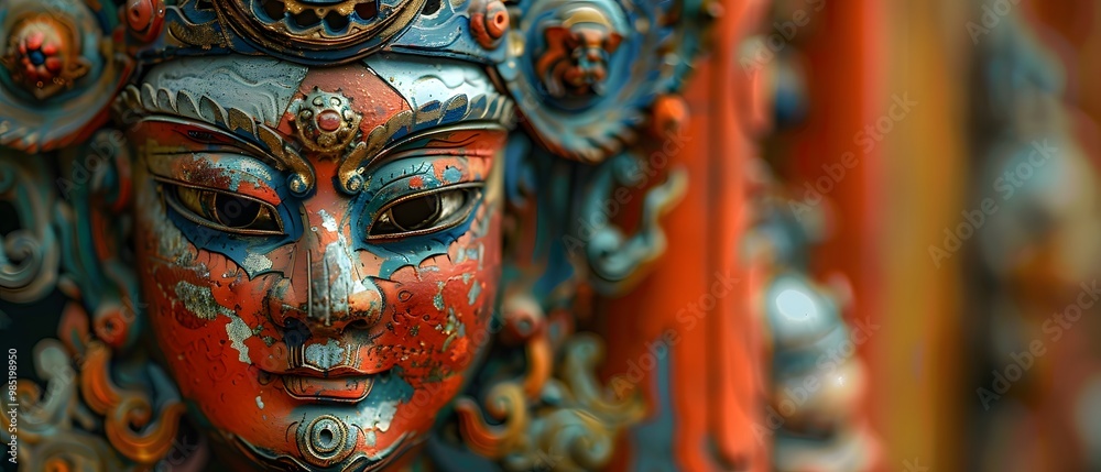 Close-up of mask on wall. Close-up of mask on wall.