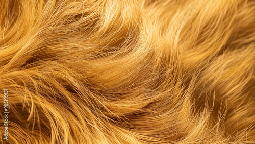 Close-up of soft, golden fur texture, showcasing natural fibers and warmth, ideal for backgrounds and animal-themed designs. photo