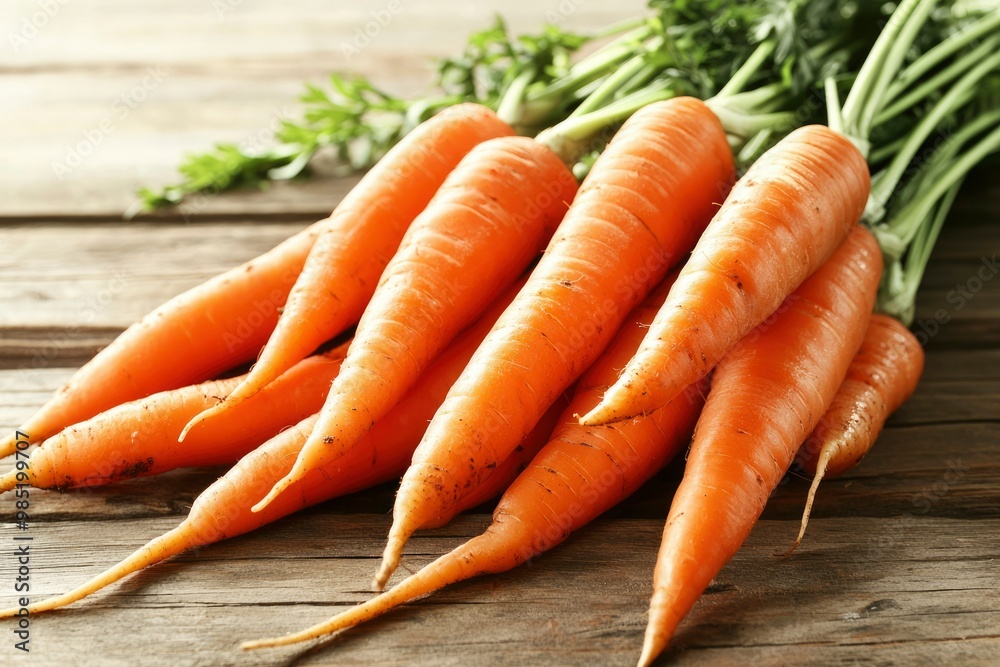 Close-up of Fresh Carrots on Rustic Wooden Surface Close-up of Fresh Carrots on Rustic Wooden Surface