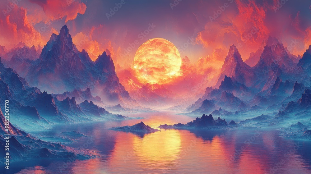 A vibrant sunset casts a warm glow over majestic mountains and a calm lake, creating a dramatic landscape, Ideal for nature-themed projects, travel brochures, or desktop wallpapers, A vibrant sunset casts a warm glow over majestic mountains and a calm lake, creating a dramatic landscape, Ideal for nature-themed projects, travel brochures, or desktop wallpapers,