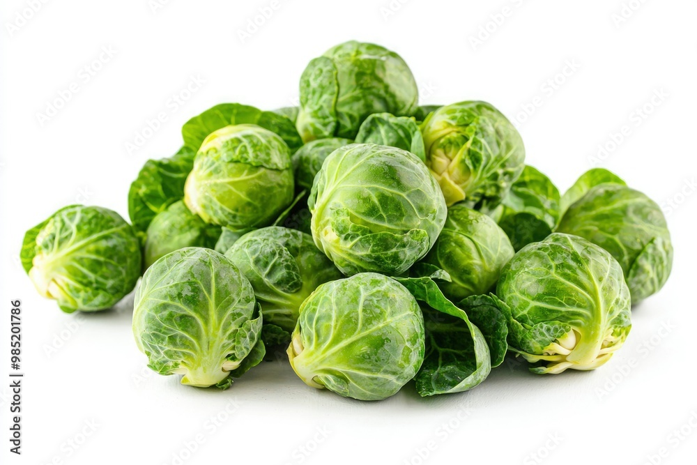 Fototapeta premium Fresh Green Brussels Sprouts Isolated on White Background
