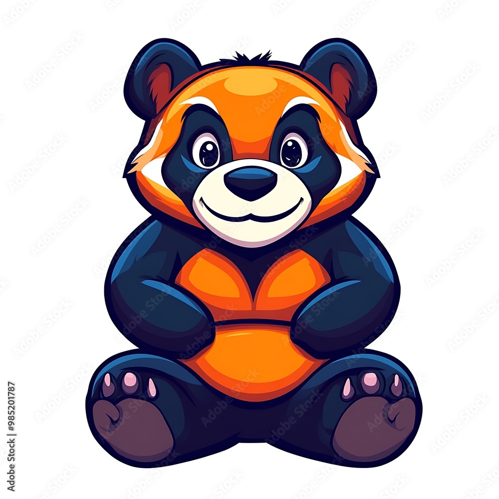 Naklejka premium Cute cartoon red panda sitting with paws crossed