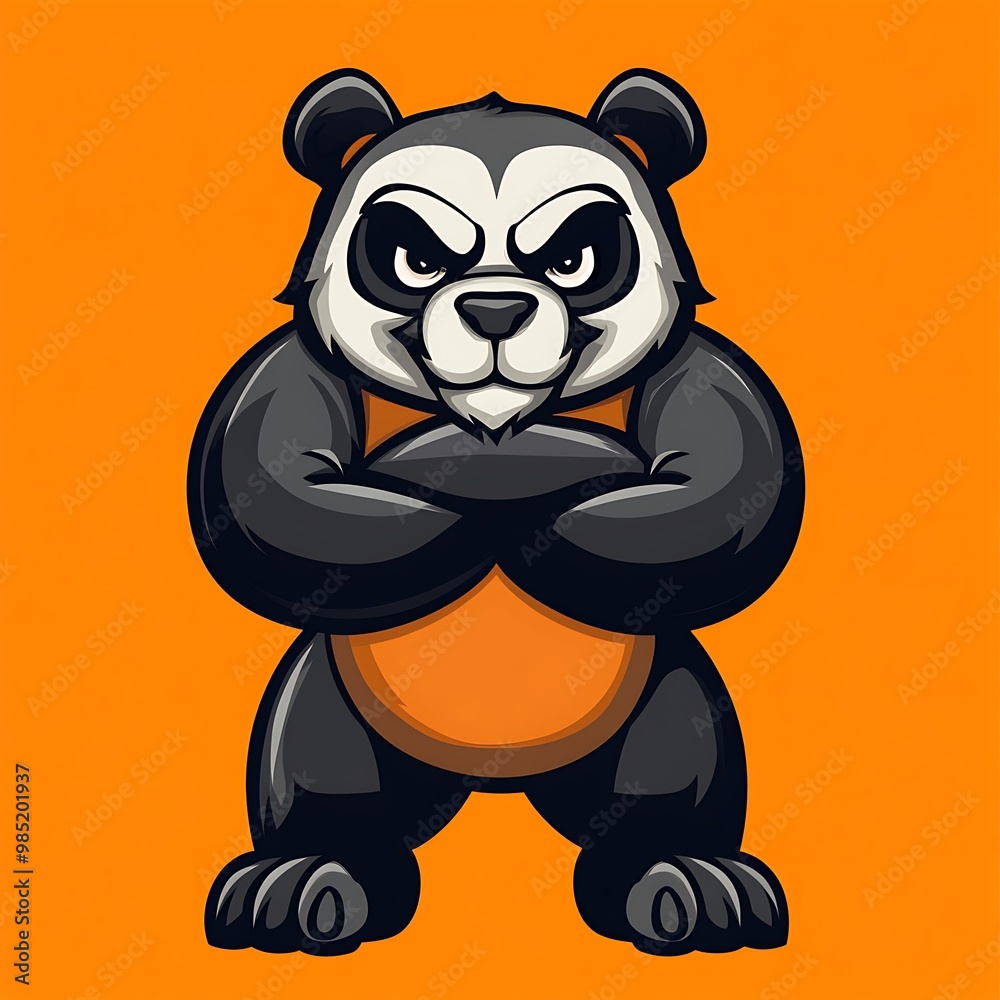 Obraz premium Angry Cartoon Panda Bear Mascot with Crossed Arms Illustration