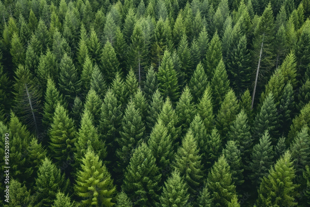 Aerial photo of pine forest with tall trees. Green foliage dominates the frame. Sunlight filters through the branches. Pine and fir trees stand tall in the natural environment. Aerial photo of pine forest with tall trees. Green foliage dominates the frame. Sunlight filters through the branches. Pine and fir trees stand tall in the natural environment.