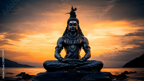 Black Shiva Statue Meditati...