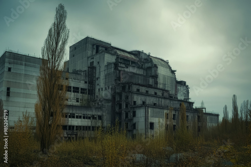 Radioactive contamination at a nuclear plant, Ecology, radioactive pollution and environmental issues concept. post-apocalypse, the end of the world, a ruined future.