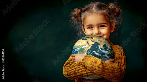 Smiling Girl Holding Globe ...
