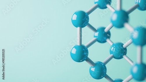 Close-up of a molecular structure showcasing vivid blue spheres and interconnected bonds, representing scientific innovation and chemistry photo