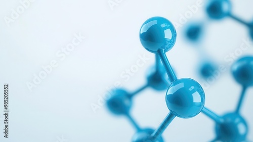 Close-up of a molecular structure showcasing vivid blue spheres and interconnected bonds, representing scientific innovation and chemistry photo