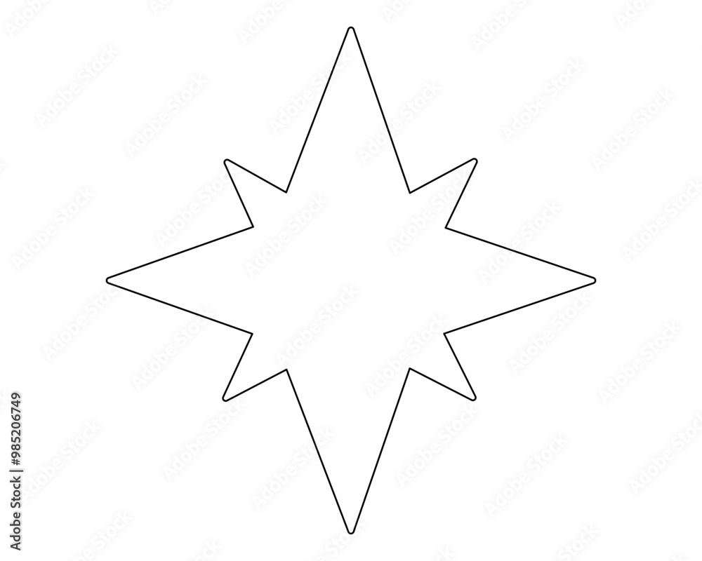 Eight-pointed star sketch - vector linear image for logo, pictogram or coloring. Outline. Star symbol or icon