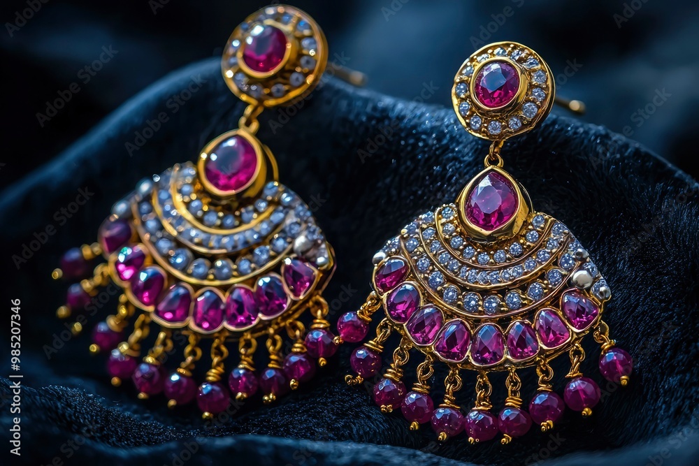 Pair of Gold Earrings with Pink Gemstones and Diamond Accents Pair of Gold Earrings with Pink Gemstones and Diamond Accents