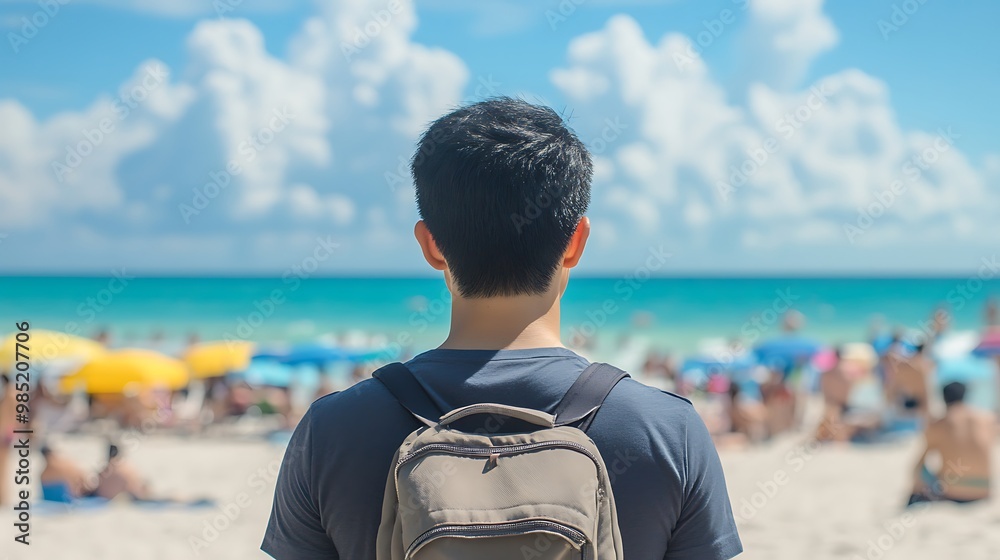 Fototapeta premium Man Looking Out at the Beach