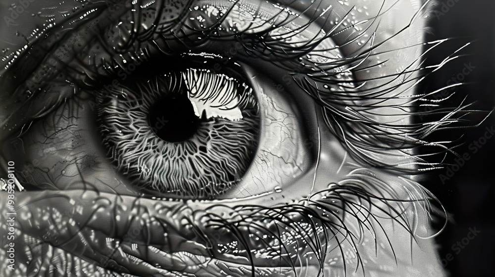 Obraz premium Intense Close-Up Black and White Eye Photography