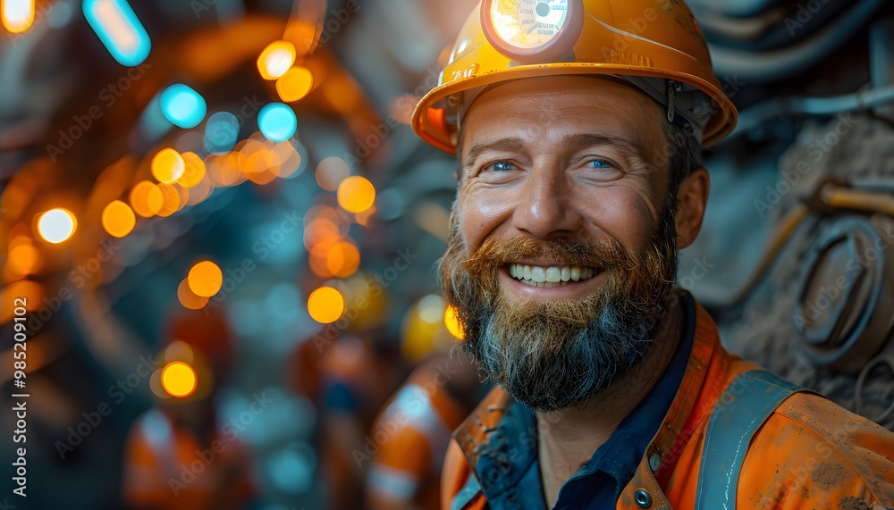 Fototapeta premium Miner with safety uniform in underground mine.