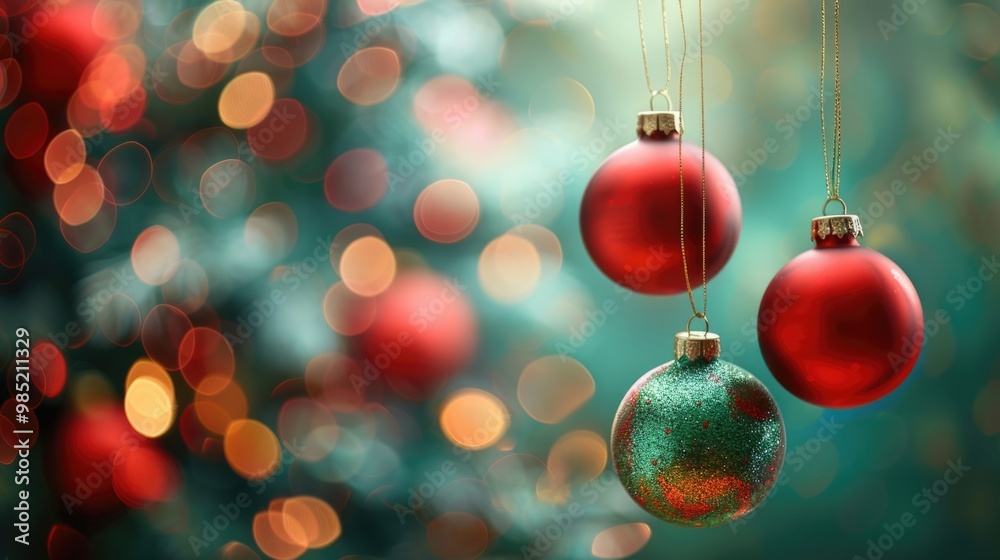 red, green and gold abstract bokeh Christmas background of decorated Christmas tree at celebration party. red, green and gold abstract bokeh Christmas background of decorated Christmas tree at celebration party.