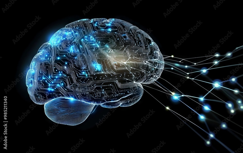 Futuristic digital brain integrated with circuitry design. Futuristic digital brain integrated with circuitry design.