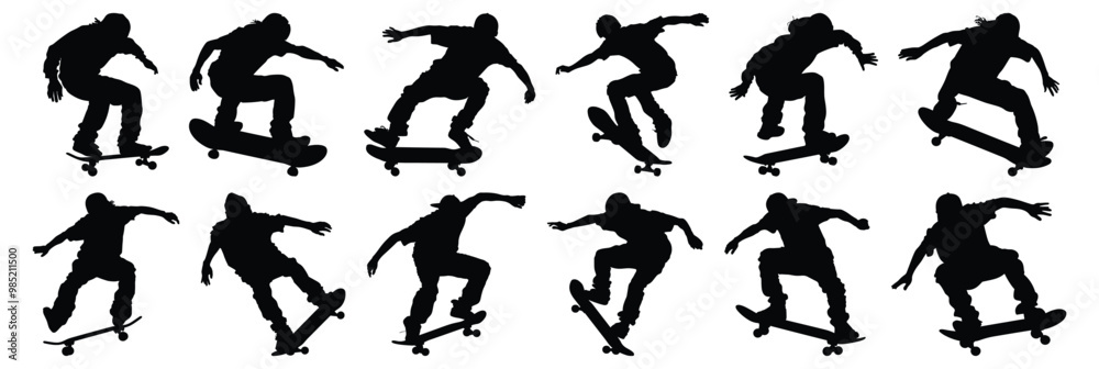 Skateboard silhouette set vector design big pack of sport illustration and icon Skateboard silhouette set vector design big pack of sport illustration and icon
