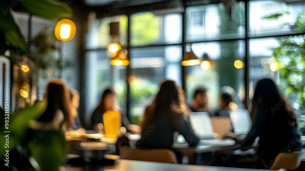 Blurred People Working in a Cafe - Background Image Blurred People Working in a Cafe - Background Image