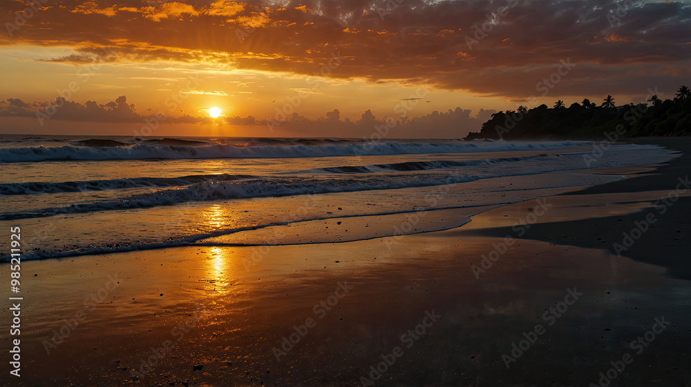 Fototapeta premium a photograph of a sunset on a beach