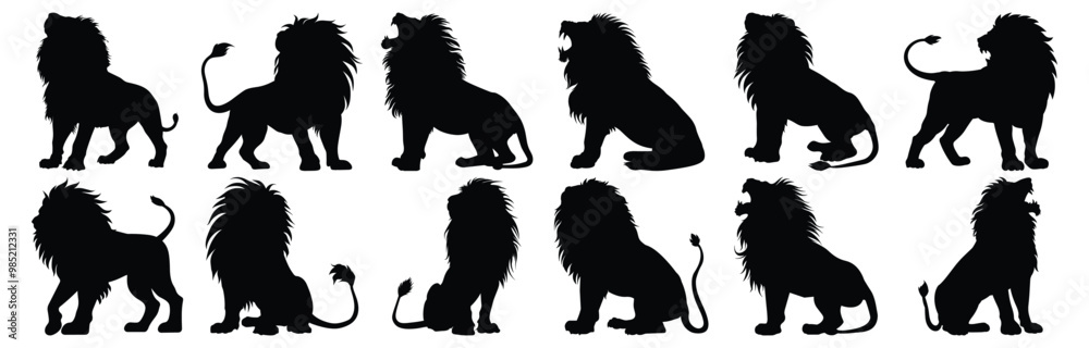 Obraz premium Lion silhouette set vector design big pack of animal illustration and icon