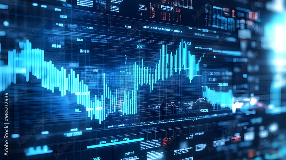 Blue Digital Data Chart, Illustration Blue Digital Data Chart, Illustration