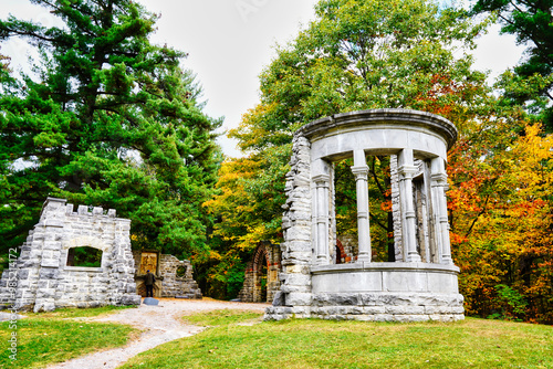 Historic Abbey Ruins in Mackenzie King estate during Fall,building relics from Canadian history, assembled by former prime minister of Canada, Mackenzie King in scenic Gatineau Park,Quebec,Canada photo