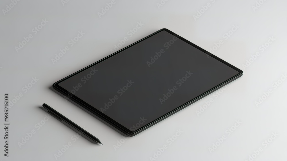 Black Tablet and Stylus on White Background Black Tablet and Stylus on White Background