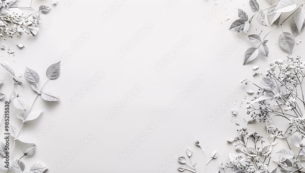 white flowers, top view with copy space on a white background white flowers, top view with copy space on a white background
