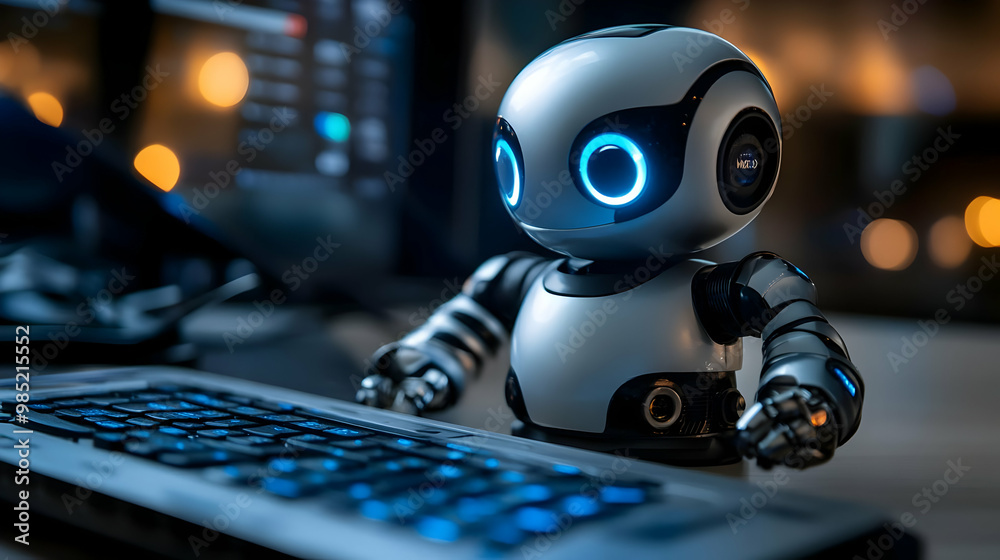 Robot Typing on a Keyboard - Realistic Image Robot Typing on a Keyboard - Realistic Image
