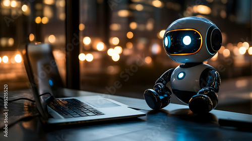 Robot Sitting on a Desk wit...