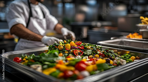 Closeup of a Salad Dish in a Catering Pan - Realistic Image