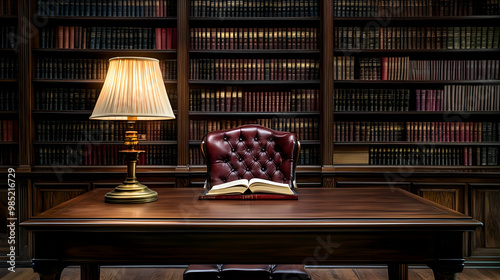 Dark Wooden Desk with Book ...
