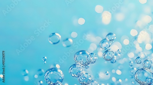 Water Bubbles Floating on Blue Background