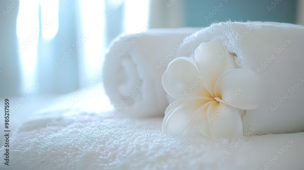 Soft White Towels and a Delicate Flower Soft White Towels and a Delicate Flower